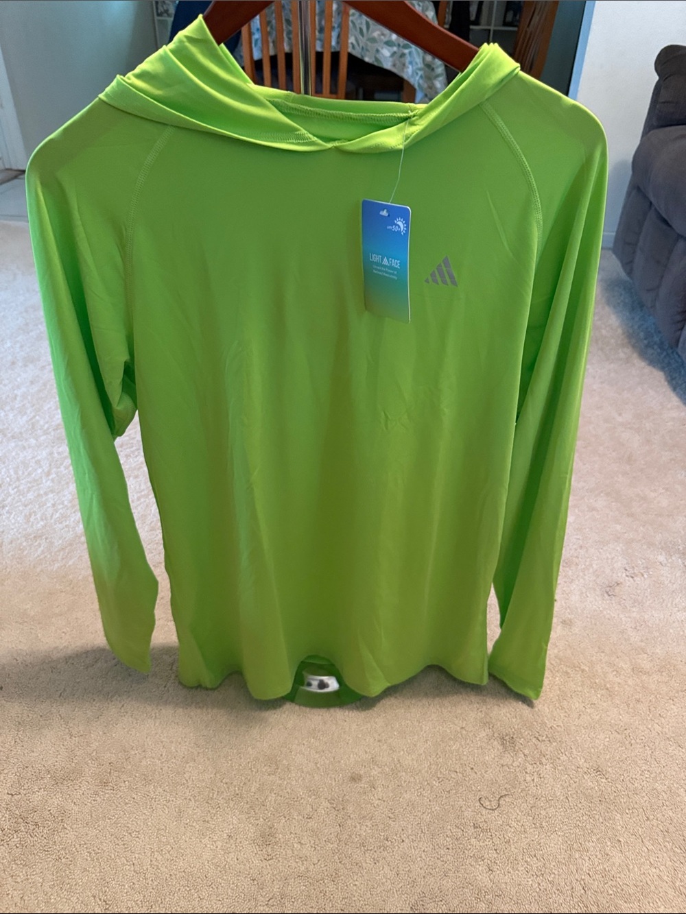 NWT Sm. Men’s Adidas Bright Lime Green Hooded Performance Top UPF 50+